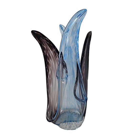 Vintage Art Glass Controlled Bubbles Handkerchief Vase MCM - Picture 2 of 9